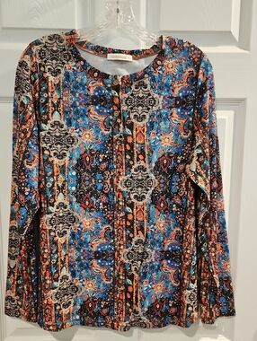 Fantastick Women's Blue & Orange Paisley-Print Long Sleeve Tee
